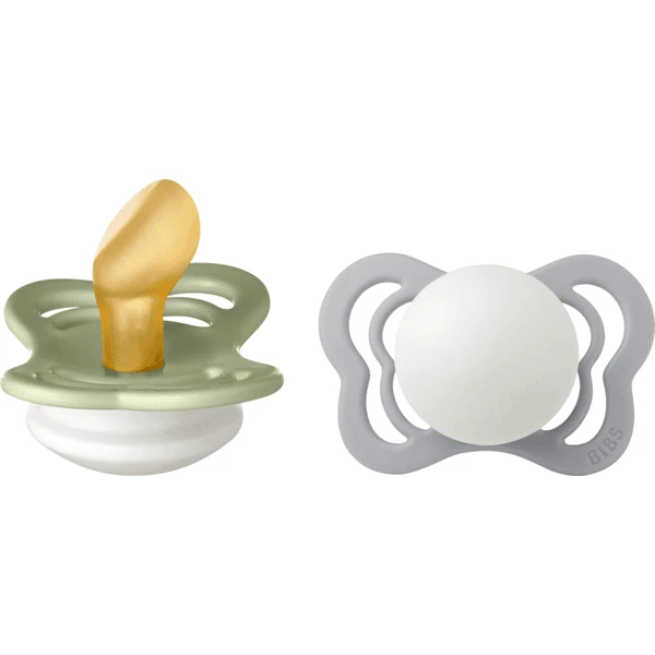 BIBS® Nacht Fopspeen Couture Sage En Cloud Glow Latex 0-6 Maanden, 2 Stuks. 2 BIBS® Nacht Fopspeen Couture Sage En Cloud Glow Latex 0-6 Maanden, 2 Stuks. - Afbeelding 2