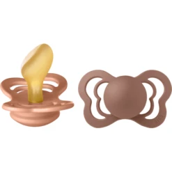 BIBS Soother Couture Peach En Woodchuck Latex 6-36 Maanden, 2 Stuks. -Kleintje Luxe bibs soother couture peach en woodchuck latex 6 36 maanden 2 stuks a345837 1