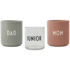 Design Letters FAMILIE Geschenkbox Porseleinen Bekers En Drinkglas Gemaakt Van Tritan Met Lasergravure, 3-delige Set