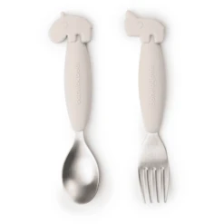 Done By Deer ™ Easy-grip Lepel En Vork Set, Deer Friends Sand