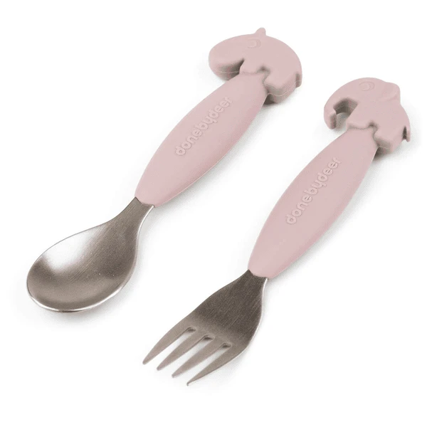 Done By Deer ™ Easy-grip Lepel En Vork Set, Hert Friends Roze 3 Done By Deer ™ Easy-grip Lepel En Vork Set, Hert Friends Roze - Afbeelding 3