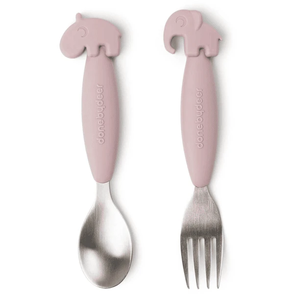 Done By Deer ™ Easy-grip Lepel En Vork Set, Hert Friends Roze 5 Done By Deer ™ Easy-grip Lepel En Vork Set, Hert Friends Roze - Afbeelding 5