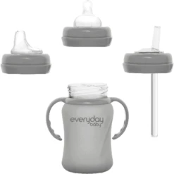 Everyday Baby Glazen Babyfles Heathy+ Sippy Cup, 150 Ml In Rustig Grijs -Kleintje Luxe everyday baby glazen babyfles heathy sippy cup 150 ml in rustig grijs a315058 4