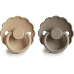 FRIGG Fopspeen Daisy Silicone, Croissant/Portobello 6-18 Maanden, 2 Stuks. -Kleintje Luxe frigg fopspeen daisy silicone croissant portobello 6 18 maanden 2 stuks a397563 2