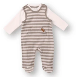 LITTLE Romperset 2-delig Beige Gestreept -Kleintje Luxe little romperset 2 delig beige gestreept a312604 3