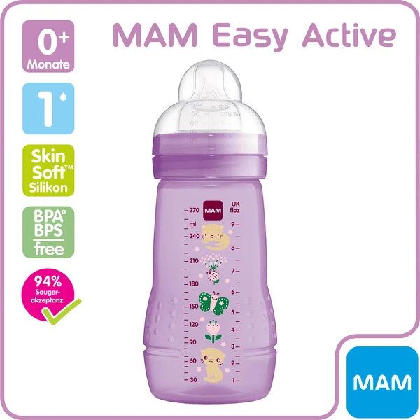 MAM Babyfles Easy Active 270 Ml 0+ Maanden, Kat/vlinder 3 MAM Babyfles Easy Active 270 Ml 0+ Maanden, Kat/vlinder - Afbeelding 3