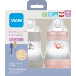 MAM Babyfles Easy Start Anti-koliek-Elementen 160 Ml 2 Stuks Konijn/uil In Grijs/roze -Kleintje Luxe mam babyfles easy start anti koliek elementen 160 ml 2 stuks konijn uil in grijs roze a309797 2