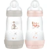MAM Babyfles Easy Start Anti-koliek-Elementen 260 Ml 2 Stuks Konijn/uil In Grijs/roze