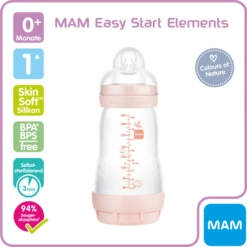 MAM Babyfles Easy Start Anti-koliek-Elementen 260 Ml Uil In Roze -Kleintje Luxe mam babyfles easy start anti koliek elementen 260 ml uil in roze a309810 1