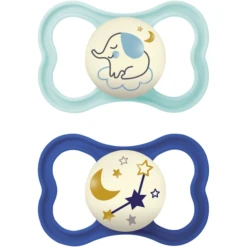 MAM Fopspeen Air Night Silicone, 16+ Maanden, 2st, Olifant/Stars -Kleintje Luxe mam fopspeen air night silicone 16 maanden 2st olifant stars a382605 3
