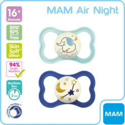MAM Fopspeen Air Night Silicone, 16+ Maanden, 2st, Olifant/Stars -Kleintje Luxe mam fopspeen air night silicone 16 maanden 2st olifant stars a382605 4