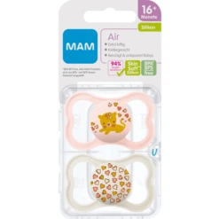 MAM Fopspeen Air Silicone, 16+ Maanden, 2st, Kat/Hartjes -Kleintje Luxe mam fopspeen air silicone 16 maanden 2st kat hartjes a382596 2