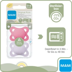 MAM Fopspeen Original Pure Silicone, 2st, Roze/paars, 0-6 Maanden -Kleintje Luxe mam fopspeen original pure silicone 2st roze paars 0 6 maanden a394464 2
