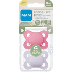 MAM Fopspeen Original Pure Silicone, 2st, Roze/paars, 0-6 Maanden -Kleintje Luxe mam fopspeen original pure silicone 2st roze paars 0 6 maanden a394464 3