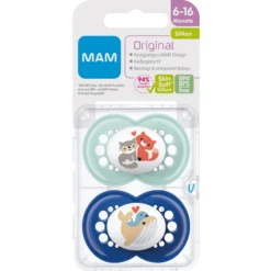 MAM Fopspeen Original Silicone, 6-16 Maanden, 2 Stuks, Vos/walvis -Kleintje Luxe mam fopspeen original silicone 6 16 maanden 2 stuks vos walvis a382464 4