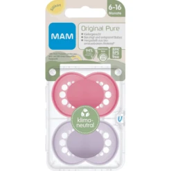 MAM Fopspeen Original Zuivere Silicone, 2st, Roze/paars, 6-16 Maanden -Kleintje Luxe mam fopspeen original zuivere silicone 2st roze paars 6 16 maanden a394468 3