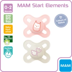 MAM Fopspeen Start Elements Latex, 2 Stuks, Uil/Bloem -Kleintje Luxe mam fopspeen start elements latex 2 stuks uil bloem a394276 2