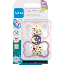 MAM Fopspeen Supreme Night Silicone, 16+ Maanden, 2st, Kat/sterren -Kleintje Luxe mam fopspeen supreme night silicone 16 maanden 2st kat sterren a382655 2