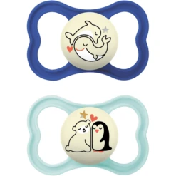 MAM Fopspeen Supreme Night Silicone, 6-16 Maanden, 2st, Walvis/beer