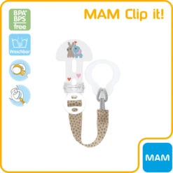 MAM Fopspeenband Clip It! 0+ Maanden, 1 Stuk, Olifant -Kleintje Luxe mam fopspeenband clip it 0 maanden 1 stuk olifant a383297 3