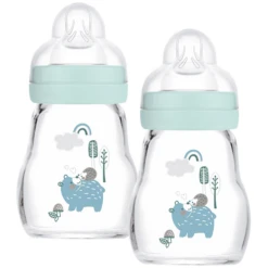 MAM Glazen Fles Feel Good Elements 170 Ml Vanaf 0 Maanden, Beer/ Egel 2 Stuks Groen -Kleintje Luxe mam glazen fles feel good elements 170 ml vanaf 0 maanden beer egel 2 stuks groen a327079 1