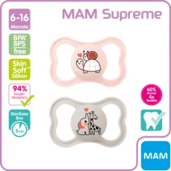 MAM Speen Supreme Silicone, 6-16 Maanden, 2 Stuks, S Child Pad/giraffe -Kleintje Luxe mam speen supreme silicone 6 16 maanden 2 stuks s child pad giraffe a382640 2