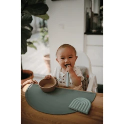 Mushie Siliconenlepel, Cambridge Blauw/Verandering Sand -Kleintje Luxe mushie siliconenlepel cambridge blauw verandering sand a399508 2