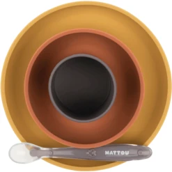 Nattou Eetset 4 Stuks Curry/Terracotta -Kleintje Luxe nattou eetset 4 stuks curry terracotta a309507 2