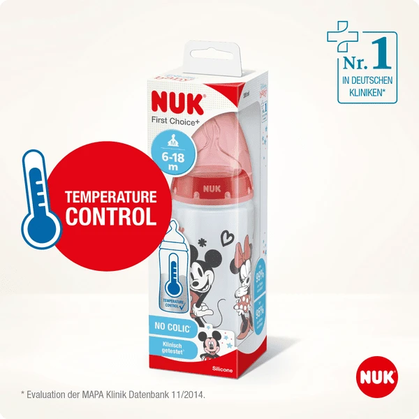 NUK Babyfles First Choice + Disney Minnie Mouse 300 Ml,Temperatuur Control Rood 3 NUK Babyfles First Choice + Disney Minnie Mouse 300 Ml,Temperatuur Control Rood - Afbeelding 3