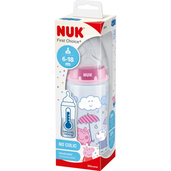NUK Babyfles First Choice + Peppa Pig Met Temperatuur Control , 6-18 Maanden, 300 Ml, In Roze 2 NUK Babyfles First Choice + Peppa Pig Met Temperatuur Control , 6-18 Maanden, 300 Ml, In Roze - Afbeelding 2