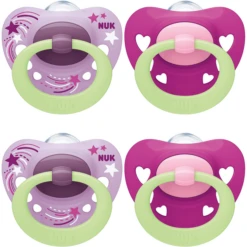 NUK Fopspeen Sig Nature Night , Meisjesmaat 2, 4 Stuks