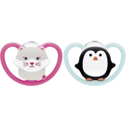 NUK Fopspeen Space Maat 3 Siliconenkat/pinguïn 4 Stuks -Kleintje Luxe nuk fopspeen space maat 3 siliconenkat pinguin 4 stuks a305717 2