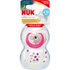 NUK Fopspeen Star Day & Night , Maat 2 In Roze/roze -Kleintje Luxe nuk fopspeen star day amp night maat 2 in roze roze a349876 2
