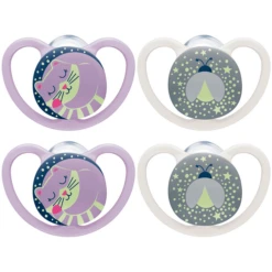 NUK Fopspenen Space Night Maat 3 Siliconen Kat/ Vuurvliegje, 4 Stuks