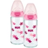NUK Glazen Fles First Choice ⁺ Vanaf De Geboorte 240 Ml, Temperatuur Control In Een Dubbele Verpakking Roze