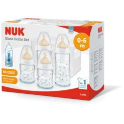 NUK Glazen Flessen Starterset First Choice ⁺, Latex Speen Vanaf Geboorte, Temperatuur Control Sterren -Kleintje Luxe nuk glazen flessen starterset first choice latex speen vanaf geboorte temperatuur control sterren a329361 3