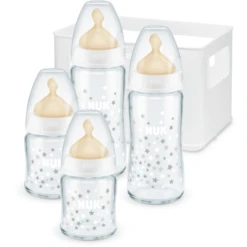 NUK Glazen Flessen Starterset First Choice ⁺, Latex Speen Vanaf Geboorte, Temperatuur Control Sterren -Kleintje Luxe nuk glazen flessen starterset first choice latex speen vanaf geboorte temperatuur control sterren a329361 4