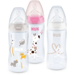 NUK Set Van 3 Flessen First Choice ⁺ Temperatuur Control , 300 Ml Roze/wit/beige