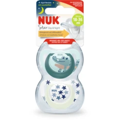 NUK Soother Star Day & Night , Maat 3 In Groen/blauw -Kleintje Luxe nuk soother star day amp night maat 3 in groen blauw a349880 2