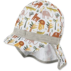 Sterntaler Peaked Cap Met Nekbeschermer Dieren Wit