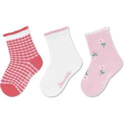 Sterntaler Sokken 3-pack Vichy Ruit Koraal
